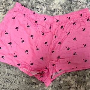 Very Gently Used, Large, PINK Victoria’s Secret, Pajama Shorts, Pink Palm Trees